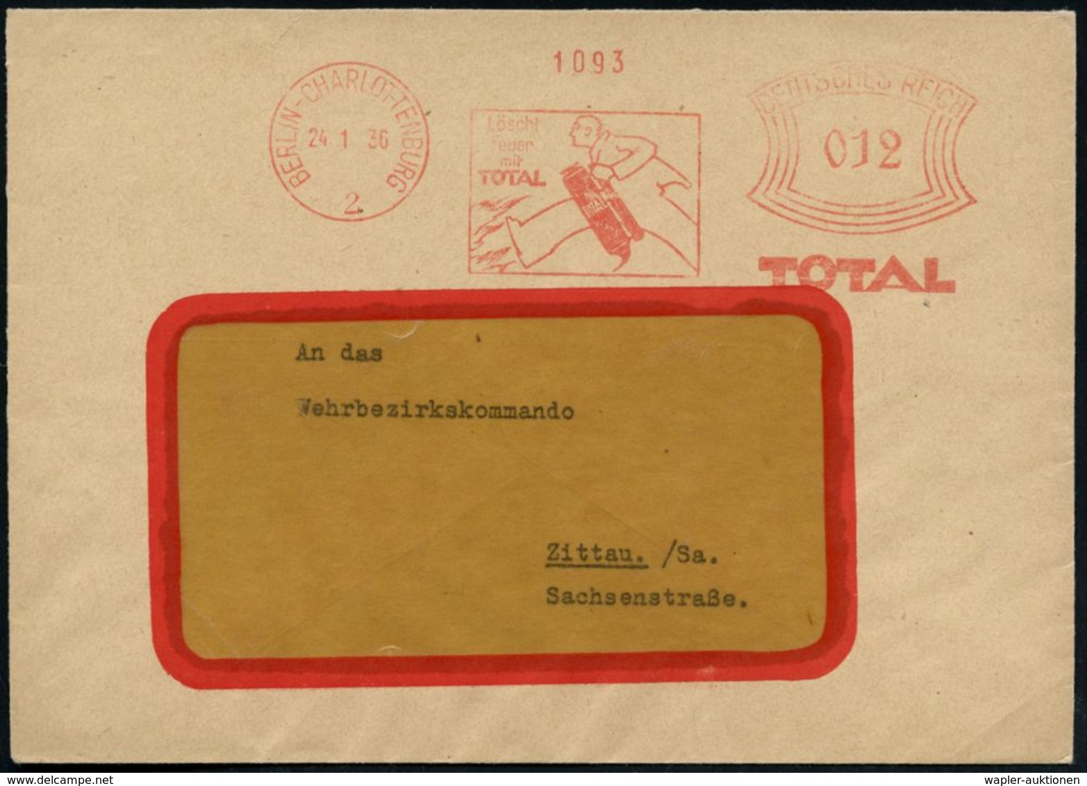 BERLIN-CHARLOTTENBURG/ 2/ Löscht/ Feuer/ Mit/ TOTAL 1936 (24.1.) Dekorat.AFS = Eilenden Mann Mit Handfeuerlöscher (vor F - Pompieri