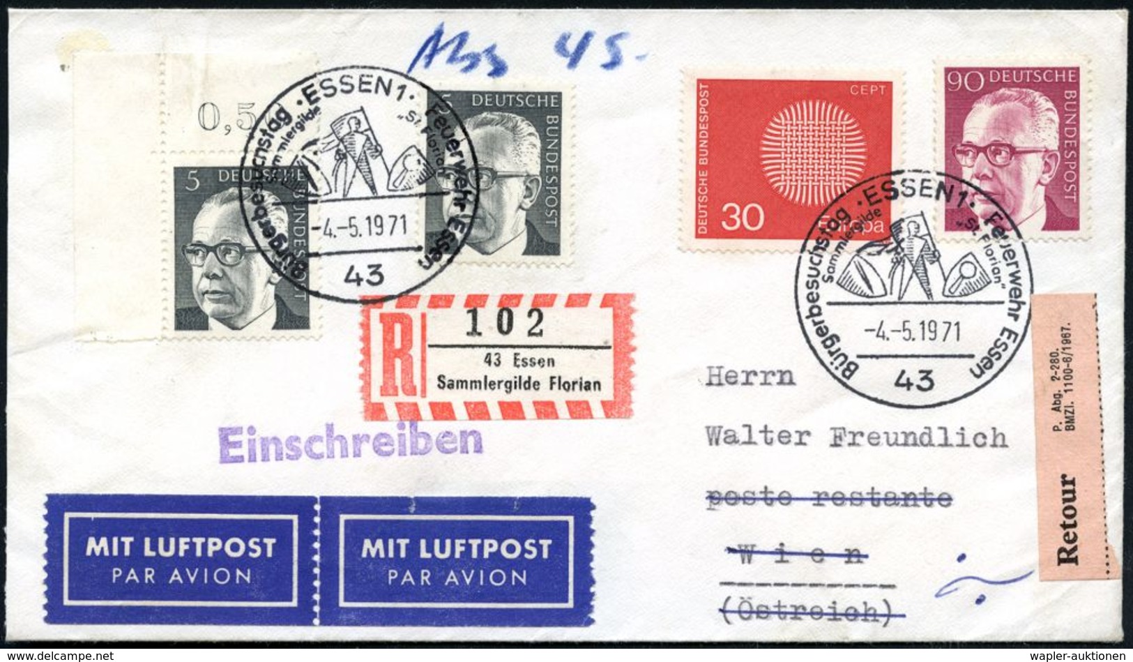 43 ESSEN 1/ Bürgerbesuchstag Feuerwehr../ ..St.Florian 1971 (4.5.) SSt = St. Florian Mit Flagge = Schutzpatron Der Feuer - Pompieri