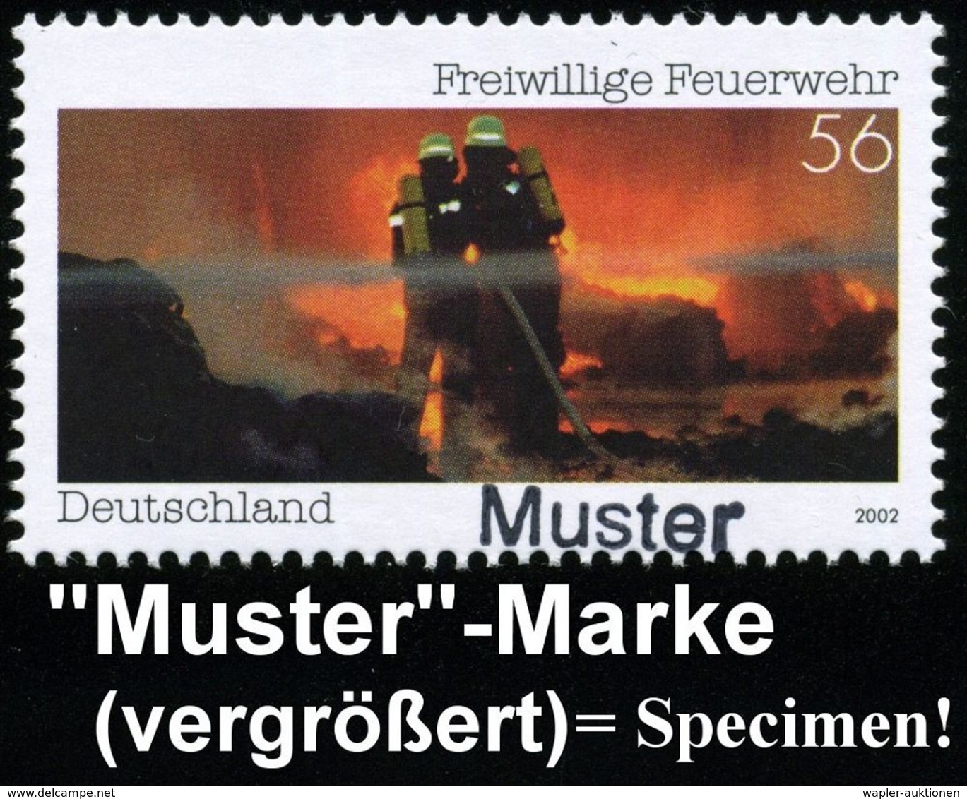 B.R.D. 2002 (Aug.) 56 C. "Freiwillige Feuerwehr" Mit Amtl. Handstempel  "M U S T E R" , Postfr. + Amtl. Ankündigungsblat - Sapeurs-Pompiers