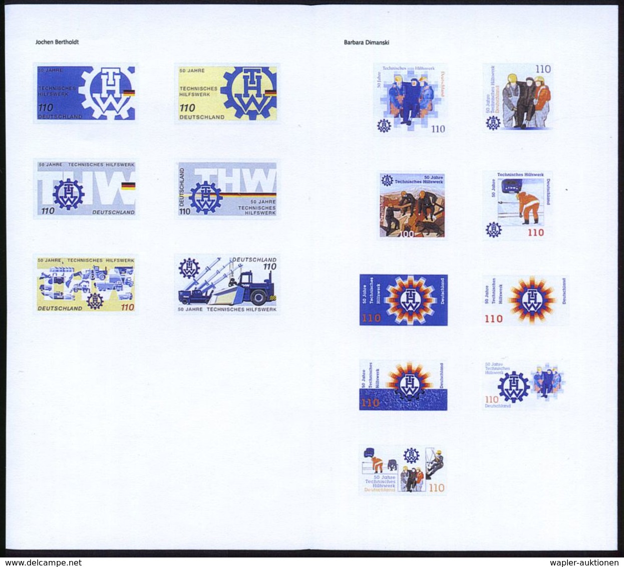 B.R.D. 2000 (Juli) 110 Pf. "50 Jahre Technisches Hilfswerk", 38 Verschied. Color-Alternativ-Entwürfe D. Bundesdruckerei  - Sapeurs-Pompiers