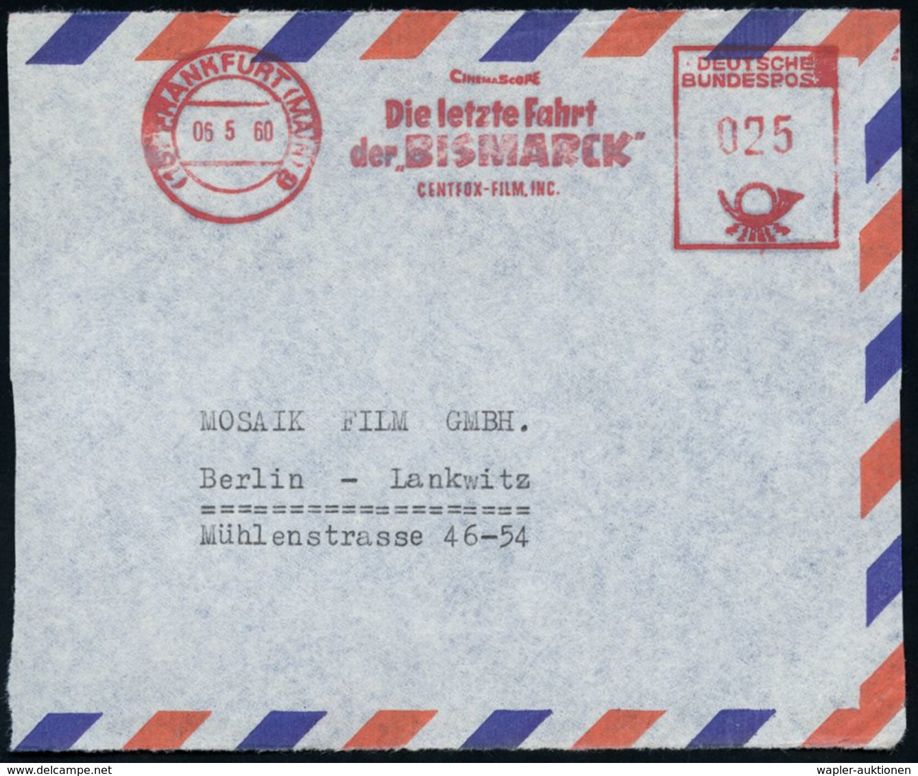 (16) FRANKFURT (MAIN) 9/ CINEMASCOPE/ Die Letzte Fahrt/ Der "BISMARCK"/ CENTFOX-FILM INC. 1960 (6.5.) Seltener AFS = Fil - Cinema