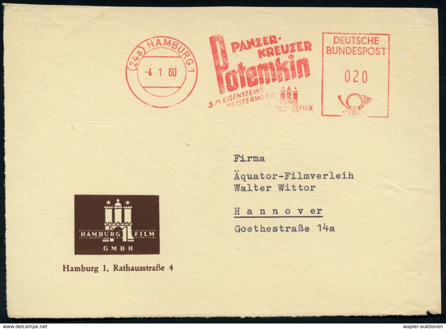 (24a) HAMBURG 1/ PANZERKREUZER/ Potemkin/ S.M.EISENSTEIN'S/ MEISTERWERK.. 1960 (4.1.) Seltener AFS, Berühmter Klassiker  - Cinema