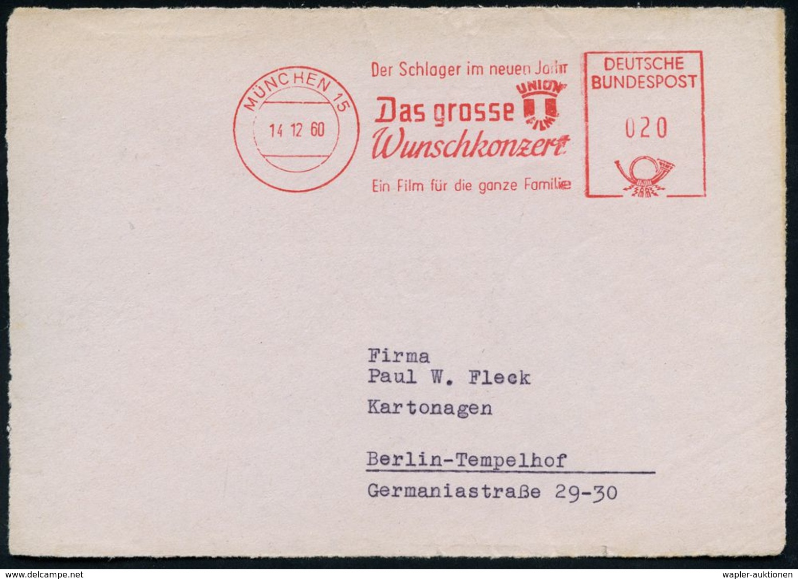 MÜNCHEN 15/ ..Das Grosse/ Wunschkonzert/ UNION/ FILM.. 1960 (14.12.) Seltener AFS, Regie: Artur M. Rabenalt Mit Carlos H - Cinema