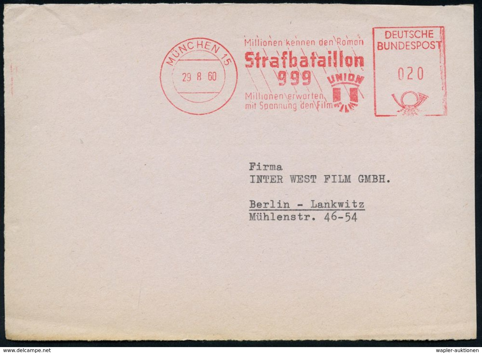 MÜNCHEN 15/ ..STRAFBATAILLON/ 999/ ..UNION/ FILM 1960 (29.8.) Seltener AFS über Die Strafeinheit Der Wehrmacht Mit "Wehr - Film