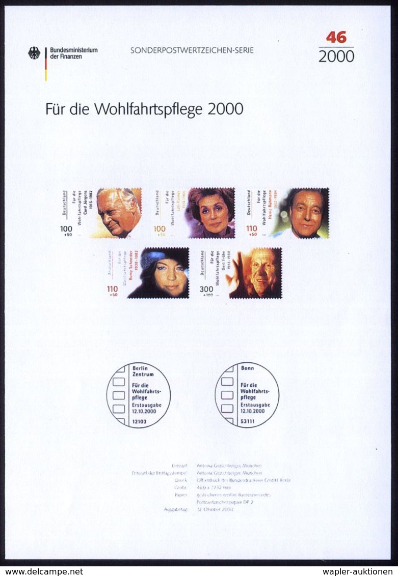 B.R.D. 2000 (Okt.) Wofa, Kompl. Satz Filmschauspieler Alle Mit Amtl. Handstempel  "M U S T E R" = L. Palmer, C. Jürgens, - Cinema