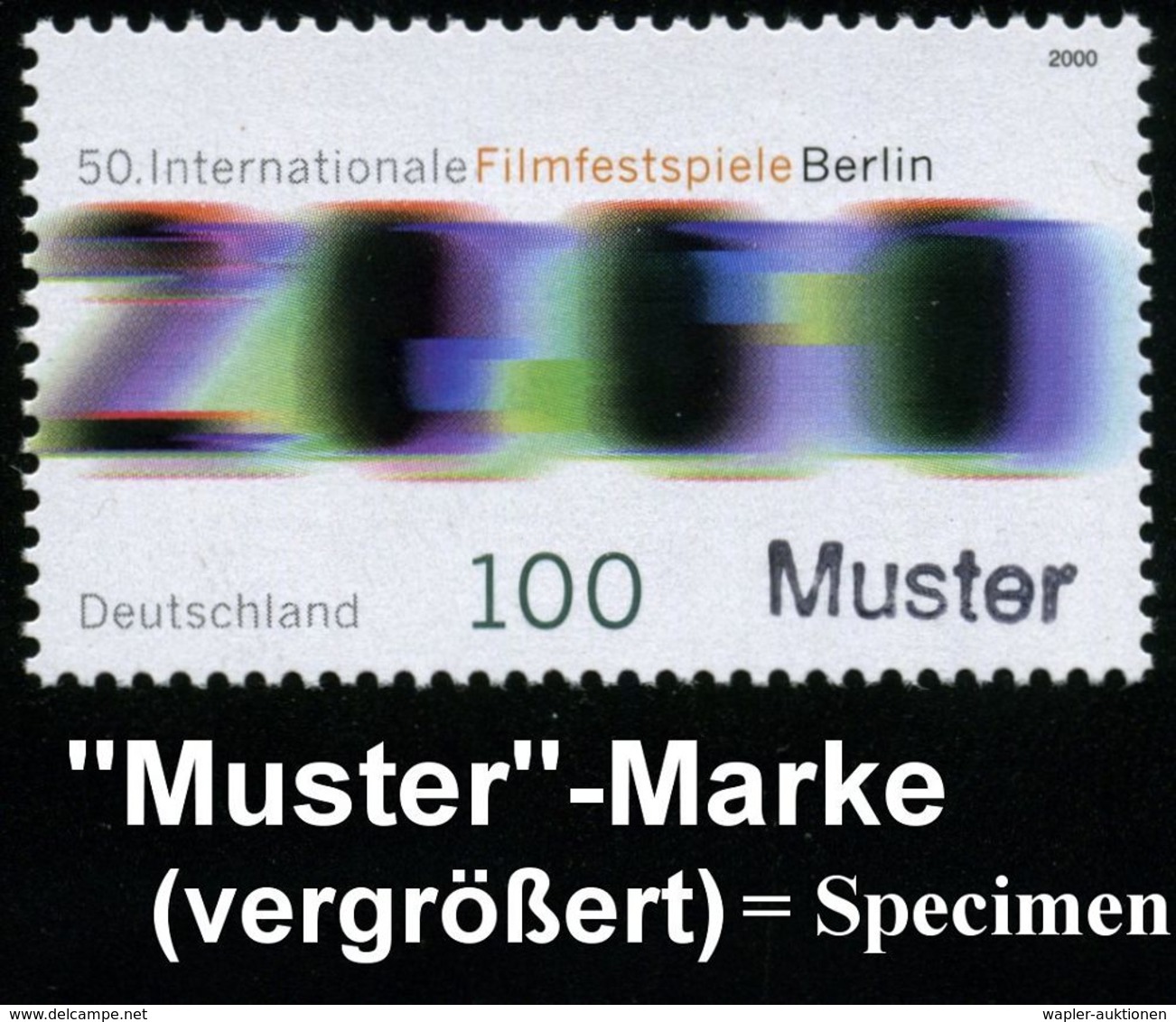 B.R.D. 2000 (Feb.) 100 Pf. "50 Jahre Internat. Filmfest Berlin" Mit Amtl. Handstempel  "M U S T E R" , Postfr. + Amtl. A - Kino