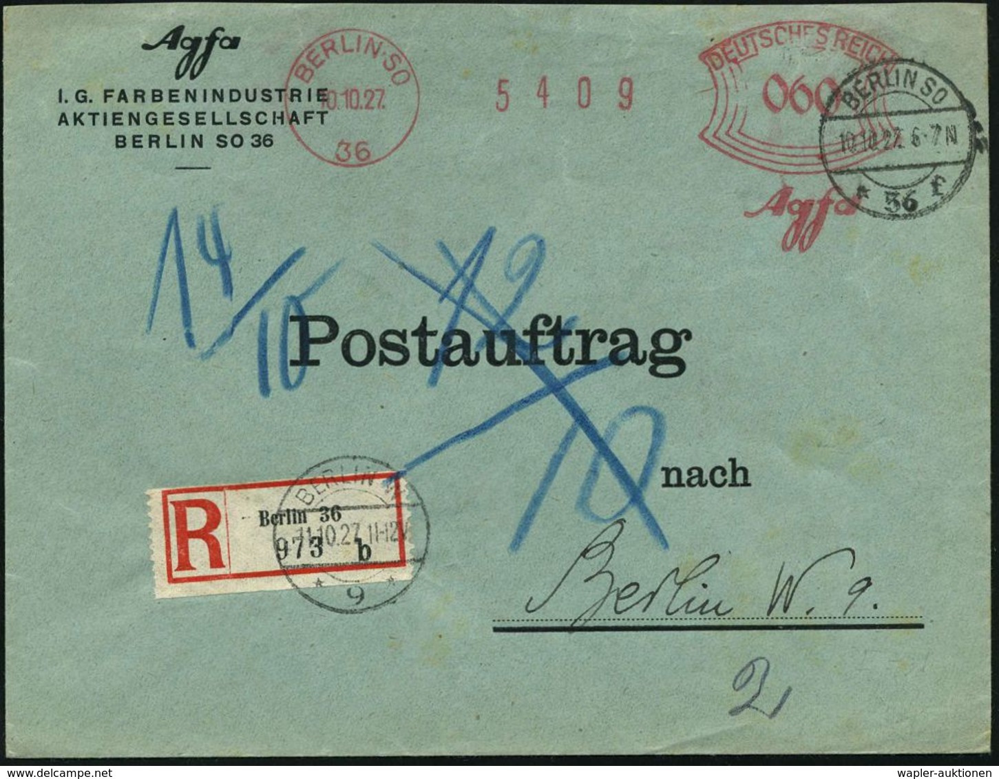 BERLIN SO/ 36/ A G F A 1927 (10.10.) Relativ Früher AFS 060 Pf. (Firmen-Schriftzug) Motivgl. Firmen-Bf.: Agfa /I.G. FARB - Fotografia