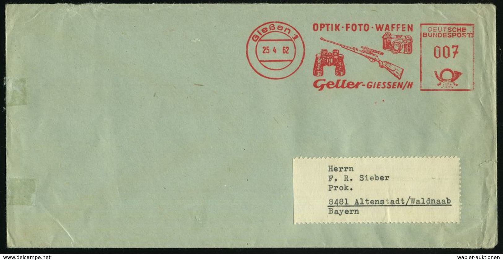 Gießen 1/ OPTIK-FOTO-WAFFEN/ Geller.. 1962 (25.4.) Seltener AFS-Typ "Groß-/Kleinschrift" Im Ortsstempel! = Foto-Apparat, - Fotografía