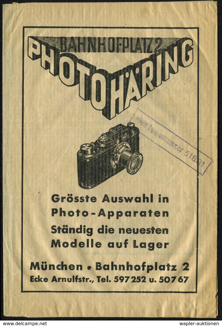 München 1930/50 Papier-Reklame-Tüte Fa. Photo Häring Mit Leica-Kamera (für Entwickelte Fotos) + Reklame-Prospekt Fa. Mar - Fotografie