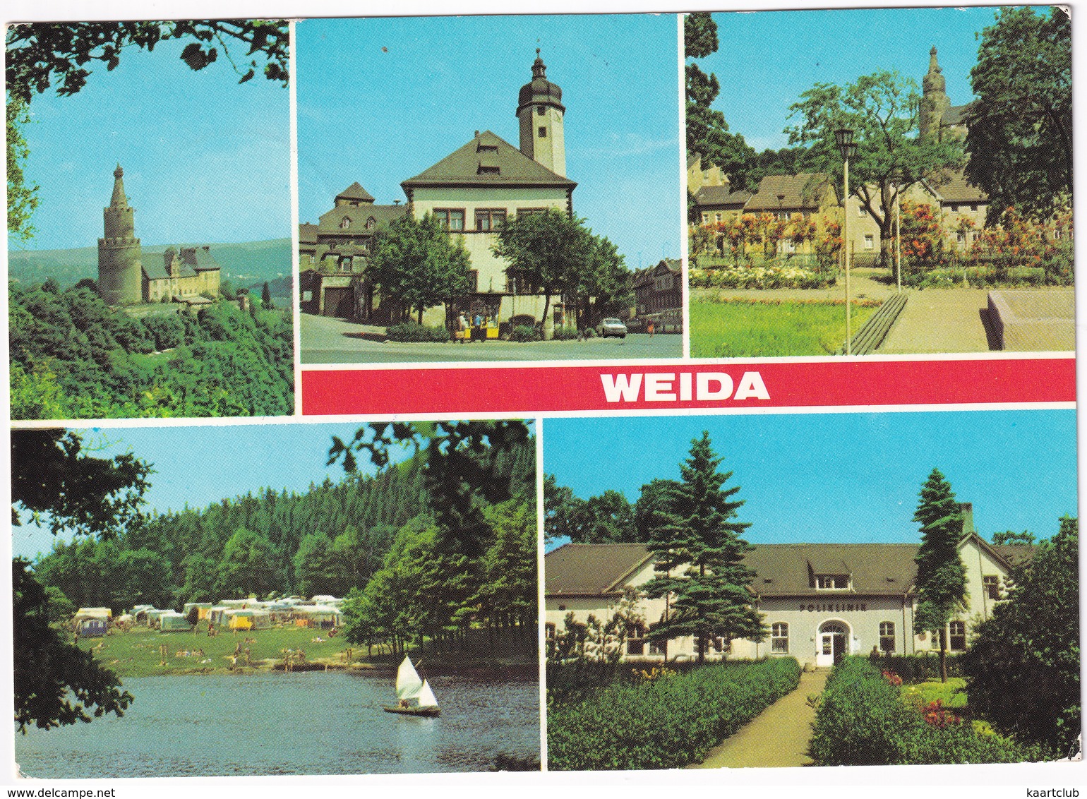 Weida - Rathaus Am Neumarkt, Platz Der Freiheit, Zeltplatzen Der Aumatalsperre, Poliklinik - (DDR) - Weida