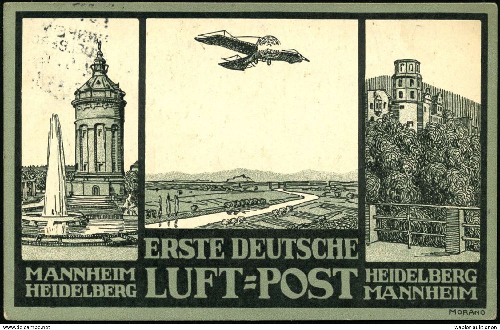 MANNHEIM-/ HEIDELBERG/ Flugpost/ ** 1912 (19.5.) SSt Auf Offiz. Flugpost-Sonder-Kt.: ERSTE DEUTSCHE LUFT-POST MANNHEIM/  - Autres (Air)