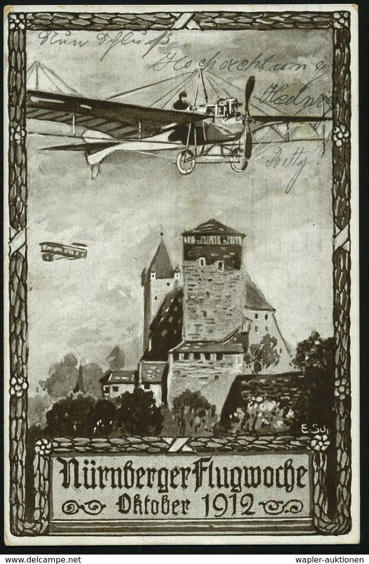 NÜRNBERG/ *2* 1912 (18.10.) Bd.Ma.St. Auf Monochromer Sonder-Kt.: Nürnberger Flugwoche Okt. 1912 = Flugzeuge über Nürnbe - Andere (Lucht)