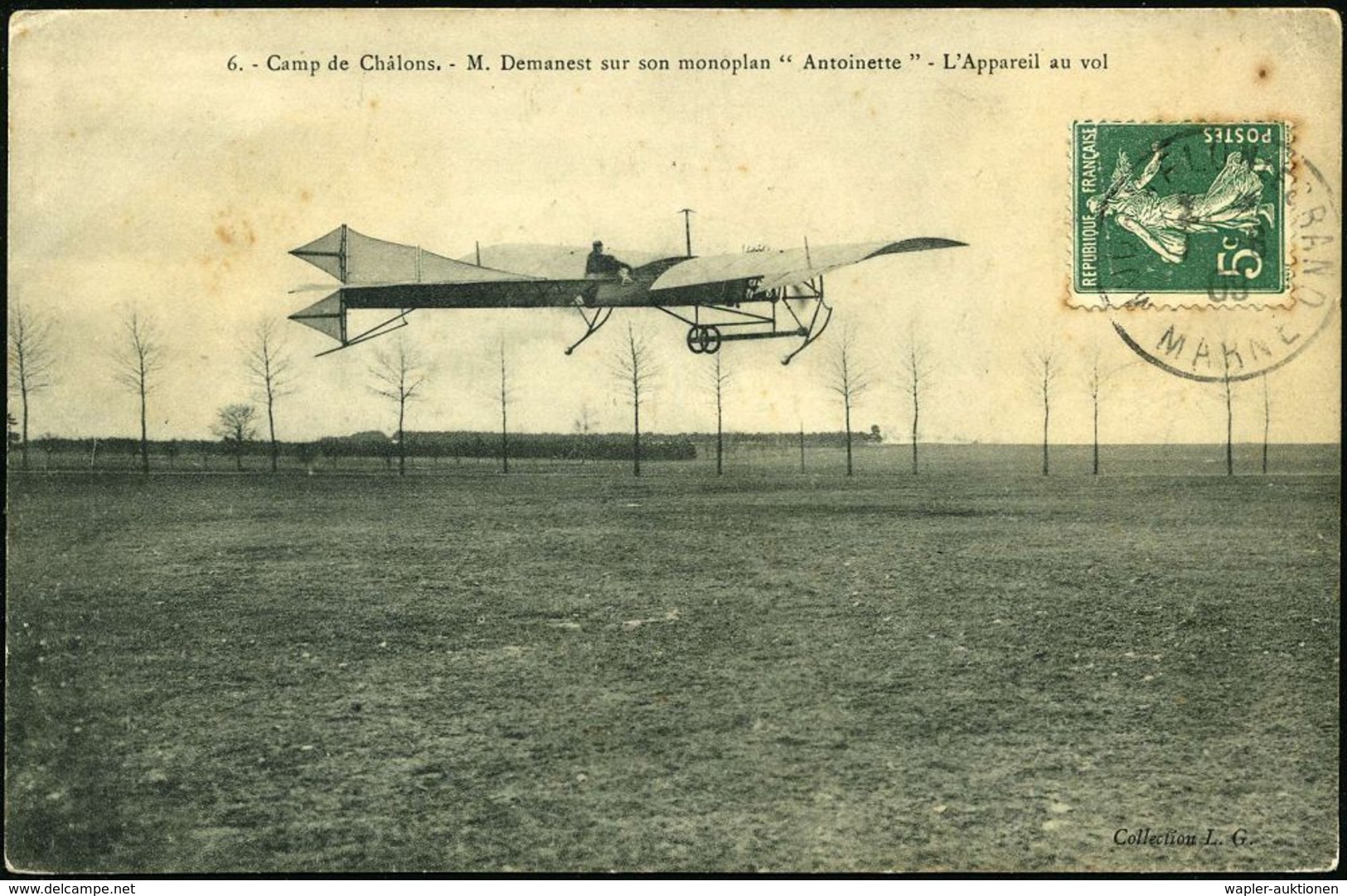 FRANKREICH 1909 (8.6.) S/w.-Foto-Ak.: Camp De Ch&acirc;lons, M. Demanest Sur Son Monoplan "Antoinette" (vs. U. Rs. Fleck - Autres (Air)