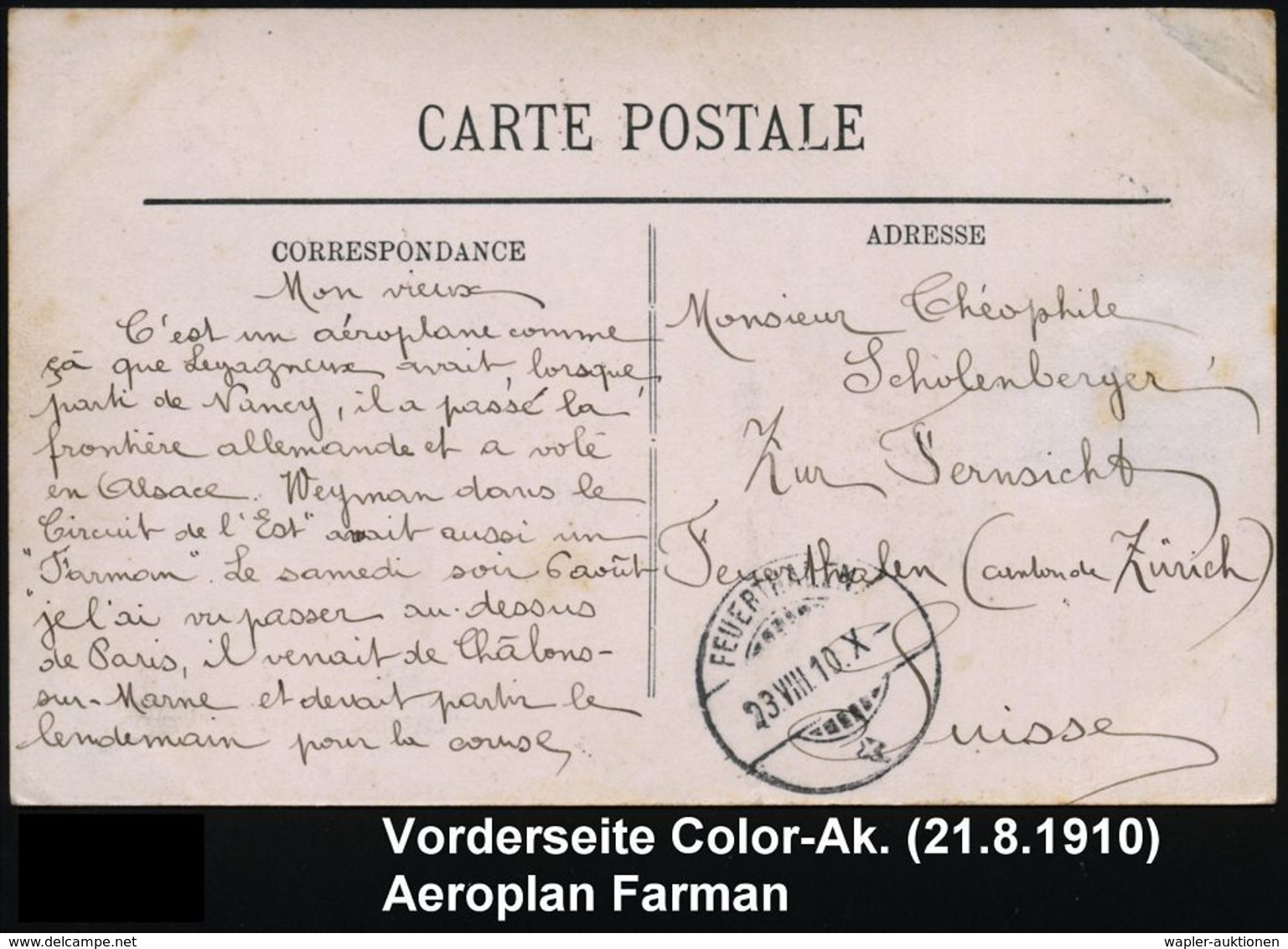 FRANKREICH 1910 (16.8.) S/w.-Foto-Ak.: Le Lieutenant Féquant Sur Appareil H. Farman (Pilot Auf Farman Militär-Doppeldeck - Autres (Air)