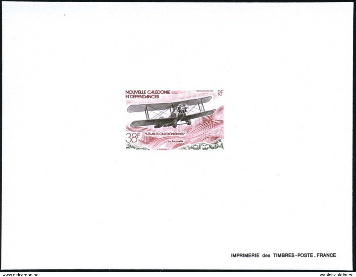 NEUKALEDONIEN 1982 38 F. Doppeldecker "La Rousette",  U N G E Z.  Ministerblock ("Epreuve De Luxe") Ungummiertes Kartonp - Andere (Lucht)