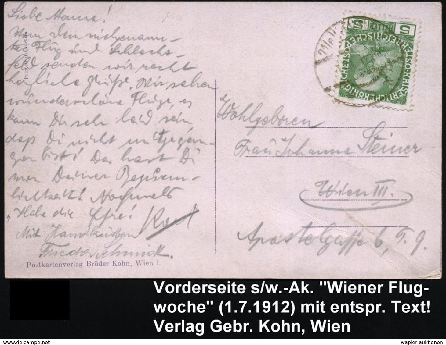 ÖSTERREICH 1912 (1.7.) S/w.-Foto-Sonder-Kt.: Wiener Flugwoche (Publikum, Diverse  Flugzeuge) 1K: WIEN, Rs. Entspr. Text! - Andere (Lucht)