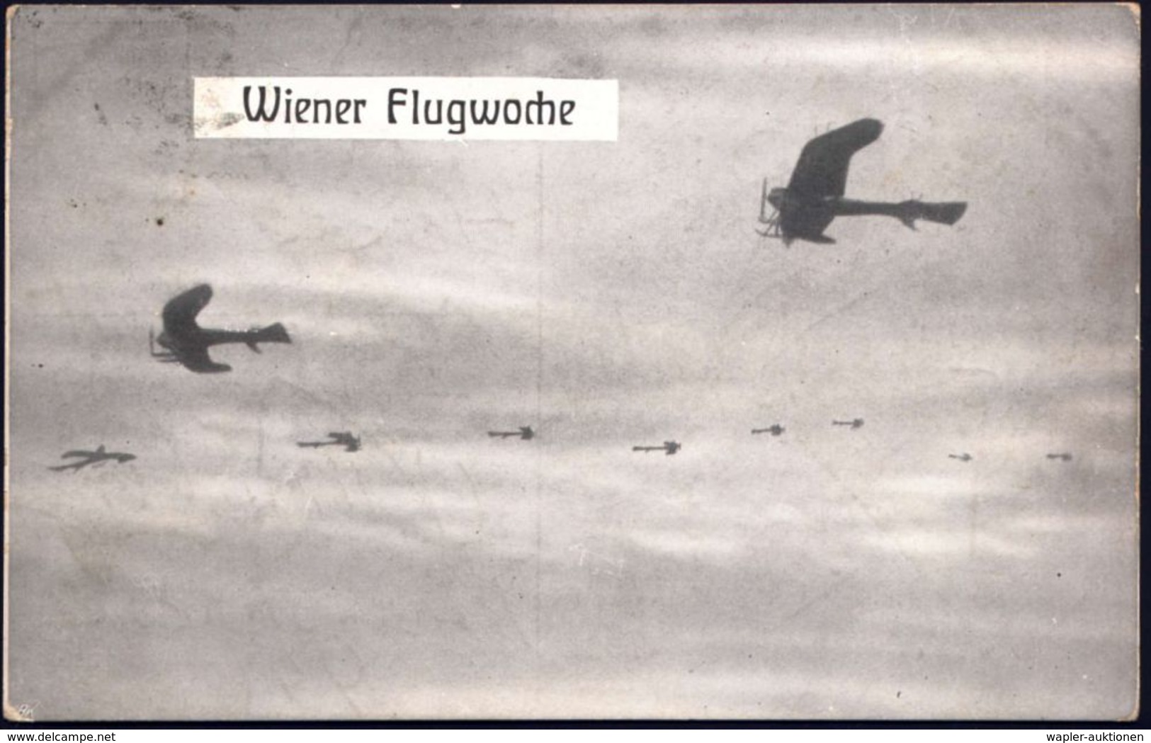 ÖSTERREICH 1913 (22.6.) S/w.-Foto-Ak.: Wiener Flugwoche , EF 5 H. KFJ (gest. Wien) + Viol. 1K-HdN: 15.-22.VI. 1913/ Flug - Andere (Lucht)