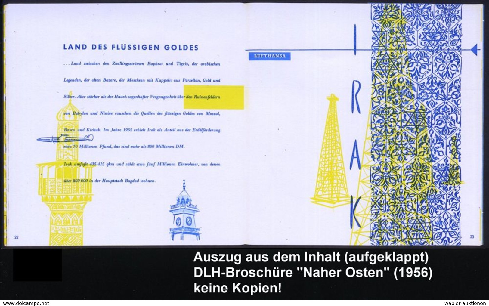 B.R.D. 1956 Reklame-Broschüre LUFTHANSA "Auf Den Karawanenstraßen Des 20. Jahrhunderts In Die Traunländer Des Orients",  - Sonstige (Luft)