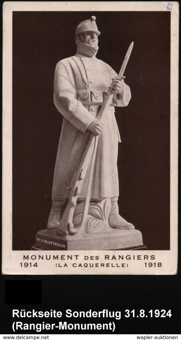 SCHWEIZ 1924 (31.8.) Sonderflug-Sonder-Ak.: "La Sentinelle Des Rangiers": Les Rangiers - Lausanne Mit Viol. Flp.-SSt + F - Andere (Lucht)
