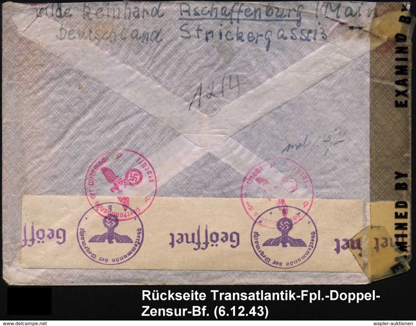 ASCHAFFENBURG 2/ W 1943 (6.12.) 2K-Steg + Roter 3L: Taxe Percue/___RM ___ Pf + Hs. "40" (Pf.) = Nur Luftpost-Tarif!, Rot - Autres (Air)