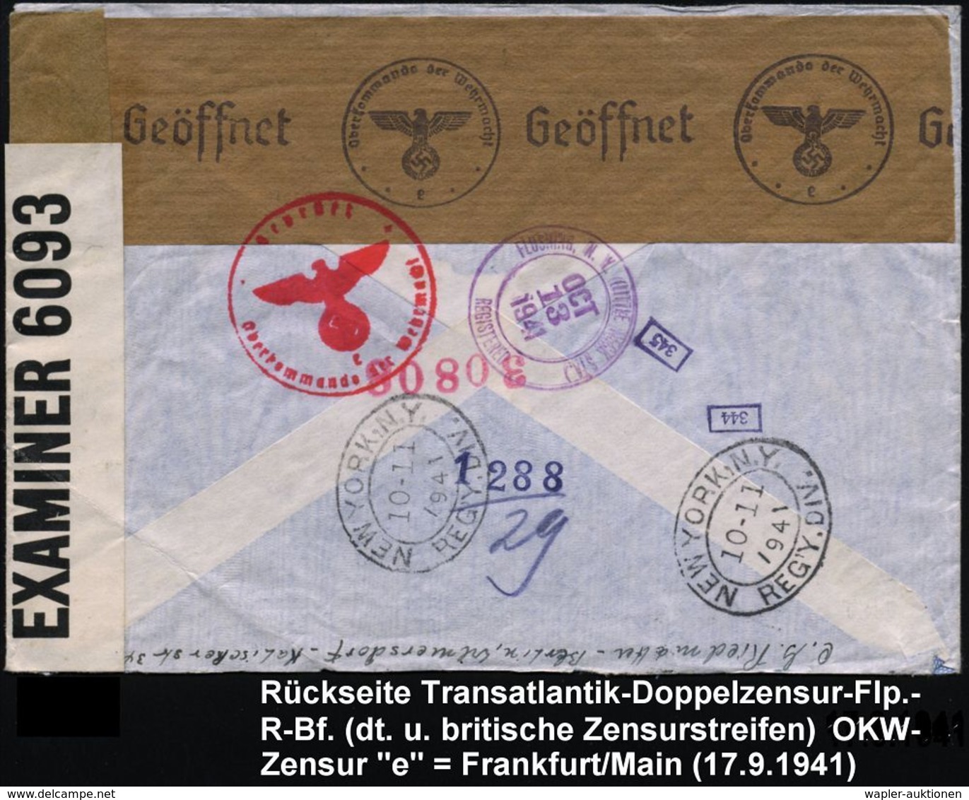 BERLIN-CHARLOTTENBURG 7/ I 1941 (17.9.) 2K-Steg Auf Satzreiner Frankatur Hindenbg. 4 Pf., 40 Pf. U. 50 Pf. (50 Pf. Schür - Autres (Air)