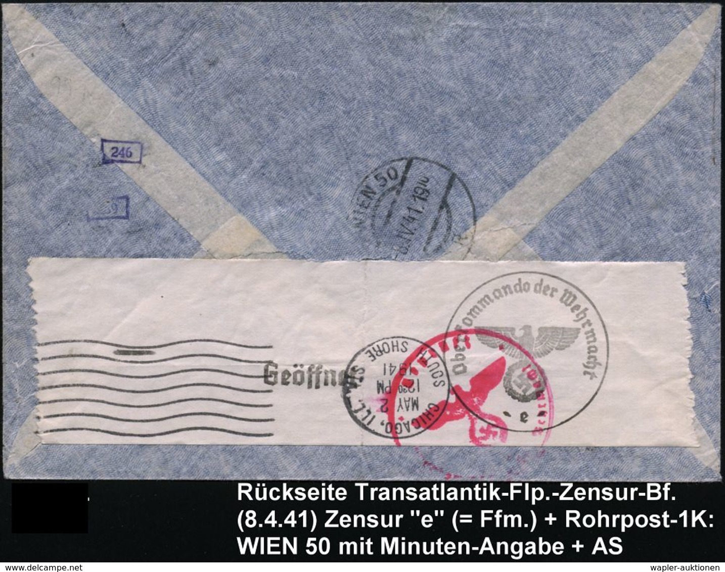 4 WIEN 126/ F 1941 (8.4.) 1K-Brücke Auf Satzreiner Frankatur Hindenbg. 25 Pf. U. 50 Pf. (kl. Randrißchen) Rs. OKW-Zensur - Altri (Aria)