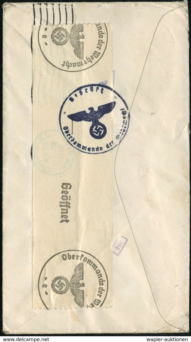 U.S.A. 1940 (26.11.) 30 C. Transatlantik-Flp., EF = Geflügelter Globus , 1K: CHICAGO, ILL/ IRVING PARK STA + Roter 1L: T - Autres (Air)