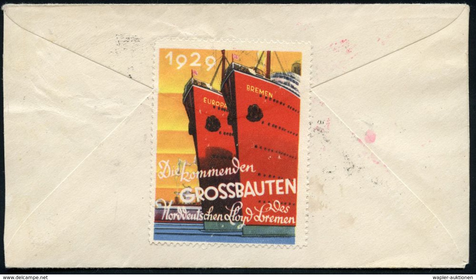 U.S.A. 1929 (26.7.) Flp. 15 C. U.a. + 1K: NEW YORK/CITY HALL + Roter HdN: KATAPULTFLUG/ D. "BREMEN"/ Des NDL/ Nach/ BREM - Andere (Lucht)