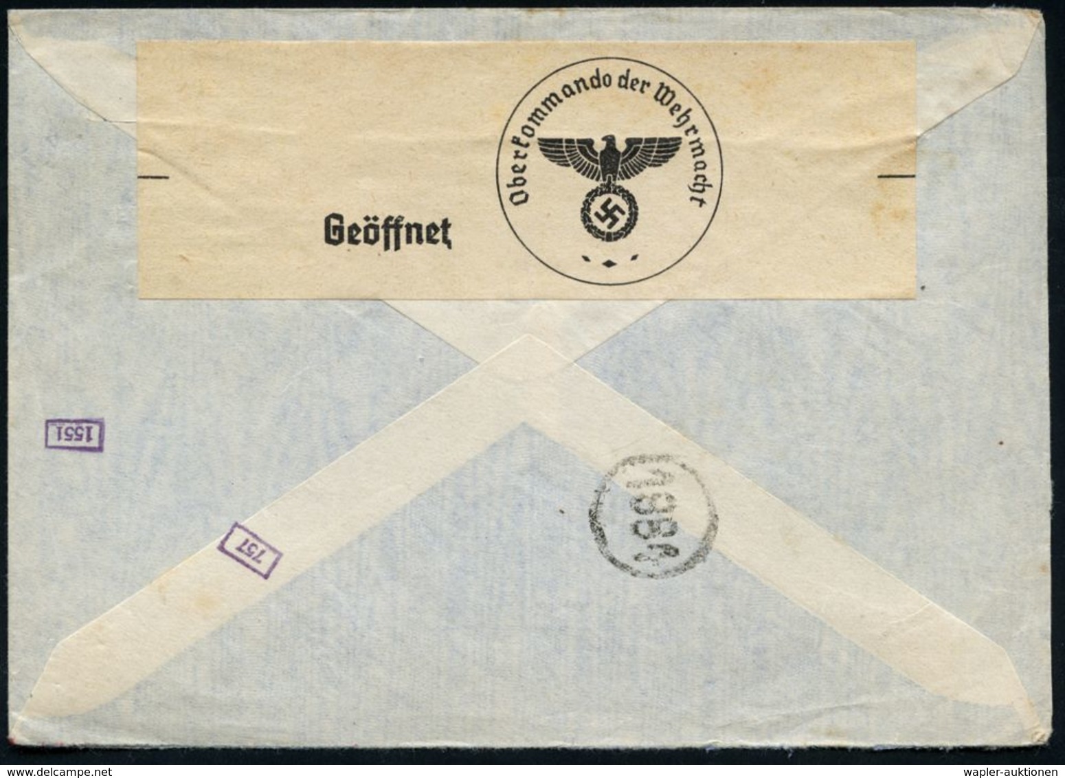 HAMBURG/ 1/ Röhlig & Co/ Spedition-Schiffahrt 1940 (5.2.) AFS 175 Pf. + Rs. Zensur-Streifen "Geöffnet/OKW" (= Ffm., Rie. - Andere (Lucht)