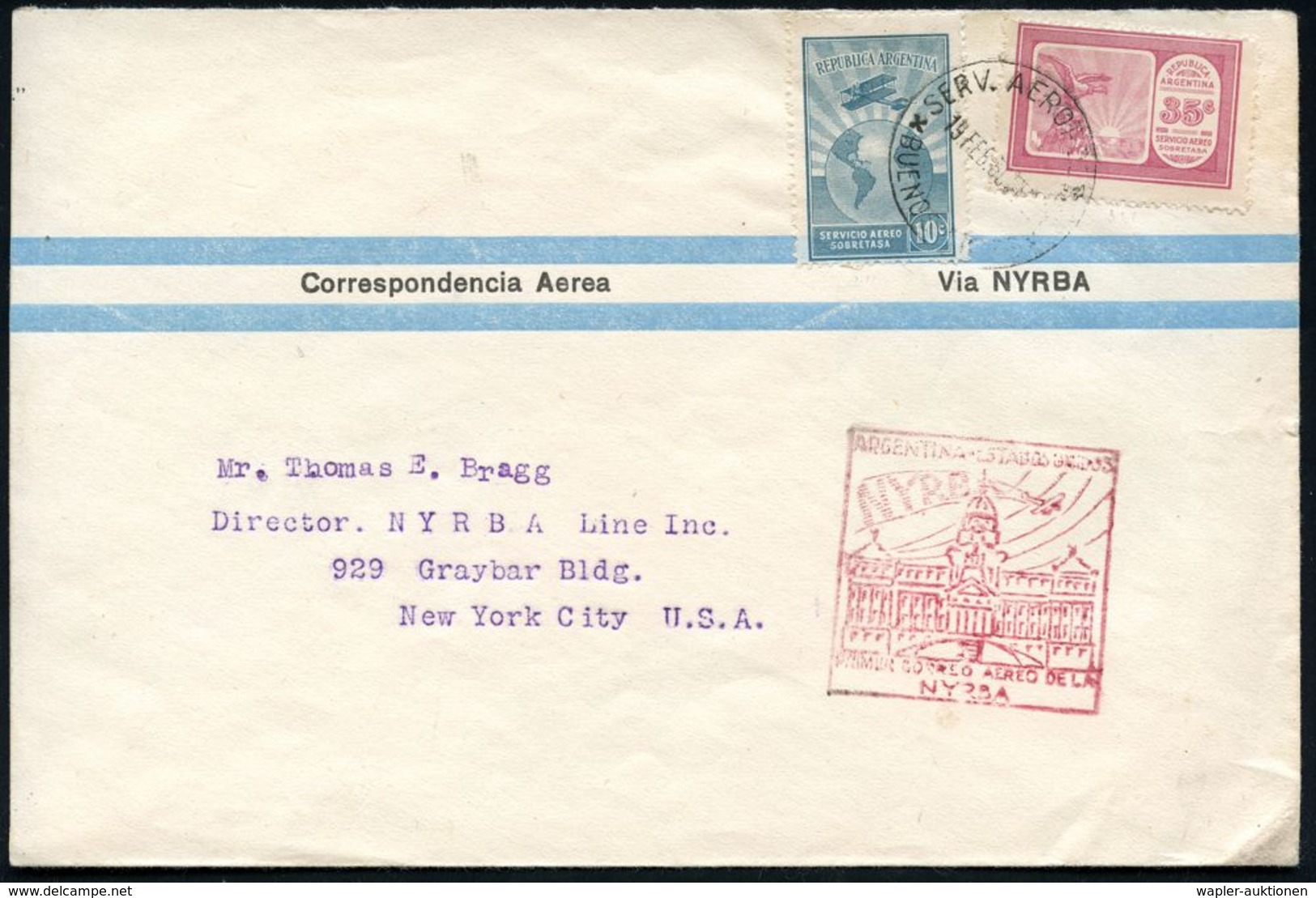 ARGENTINIEN 1930 (19.2.) Flp.-Marken 10 C. U. 35 C. , 1K: SERV. AEROPOST/BUENOS AIRS + Roter HdN: ARGENTINA - ESTADOS UN - Sonstige (Luft)