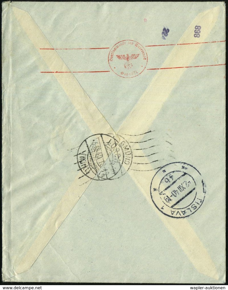 SLOWAKEI 1940 (2.12.) Flugpost-Satz Kompl. , 2x 2K: BRATISLAVA 1/*** + RZ: Bratislava 1, Rs. Roter OKW-Band-Zensur-Bd.St - Andere (Lucht)