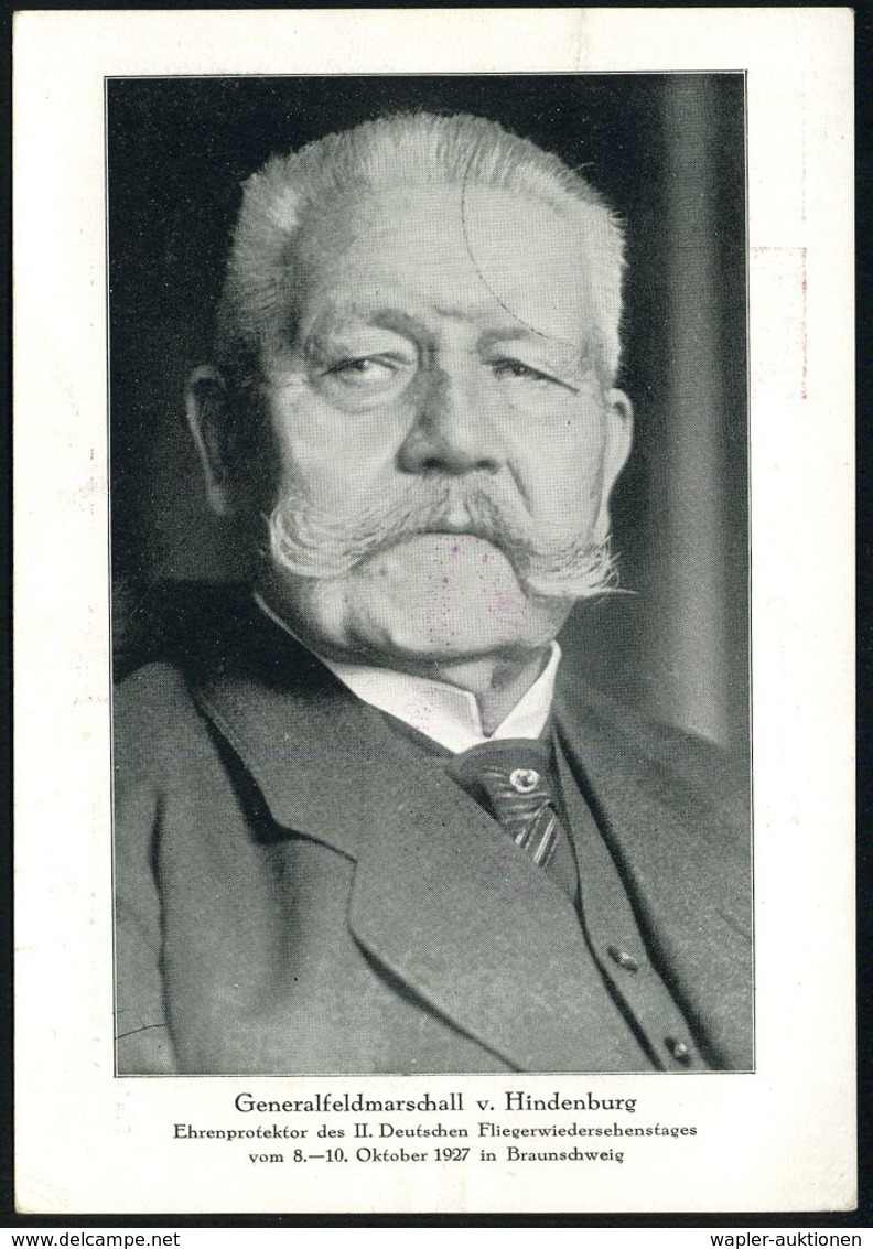 BRAUNSCHWEIG 1/ Erster/ Postflug/ Zum Brocken 1927 (9.10.) SSt Auf LPP 10 Pf.Adler + 8 Pf. Beeth. = Präsident Von Hinden - Other (Air)