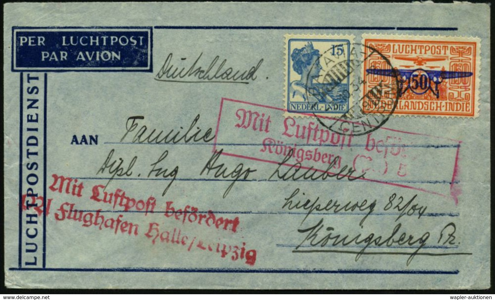 Königsberg/ Pr. 1934 (3.10.) Roter Ra.2: MLb/Königsberg (Pr.) 5 (Mi.F 64-04, + 22.- EUR) (rechts Etw. Undeutl.) + Roter  - Autres (Air)