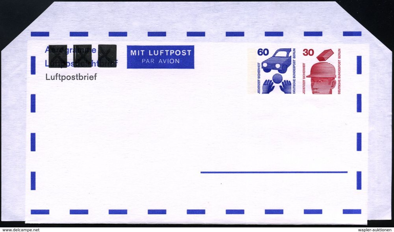 BERLIN 1973 überdrucktes Privat-Aerogramm 60 Pf.+ 30 Pf. Unfall (teils Geschwärzt) Ungebr. (Mi.PF 2) - - Andere (Lucht)