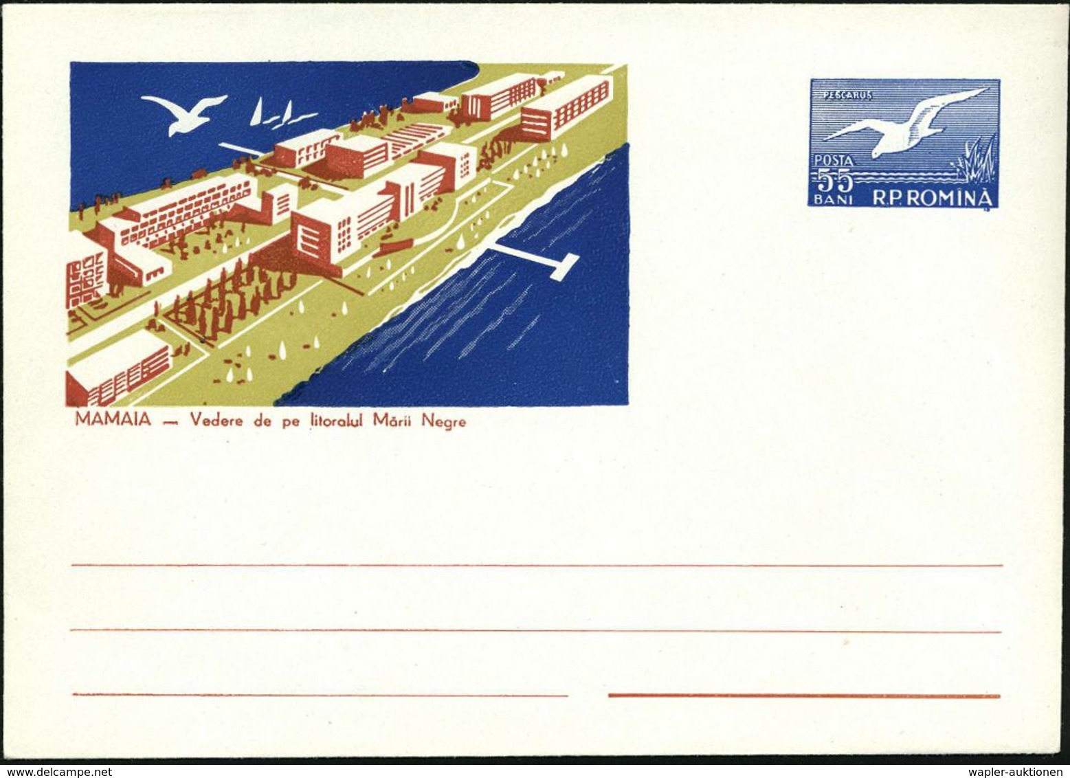 RUMÄNIEN 1961 LU 55 B. Seemöwe, Blau: Badeort Mamaia (Hotels U. Kurhäuser) Ungebr. (Mi.LU 365) - - Autres (Air)