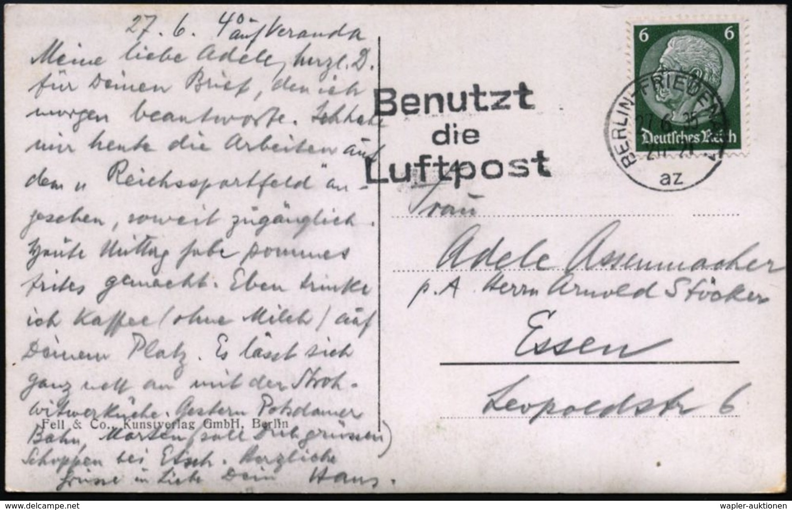 BERLIN-FRIEDENAU/ Az/ Benutzt/ Die/ Luftpost 1935 (31.12.) MWSt (ohne Striche) Klar Gest. Bedarfs-Bf. (Bo.S 69 A , Nur I - Andere (Lucht)