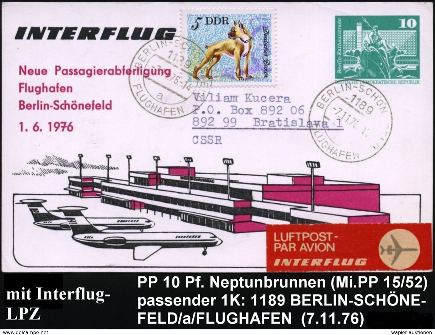 1189 BERLIN-SCHÖNEFELD/ A/ FLUGHAFEN 1976 (7.11.) 1K = Hauspostamt Flughafen Ost-Berlin 2x (1x Ncht Ganz Voll) Auf PP 10 - Altri (Aria)