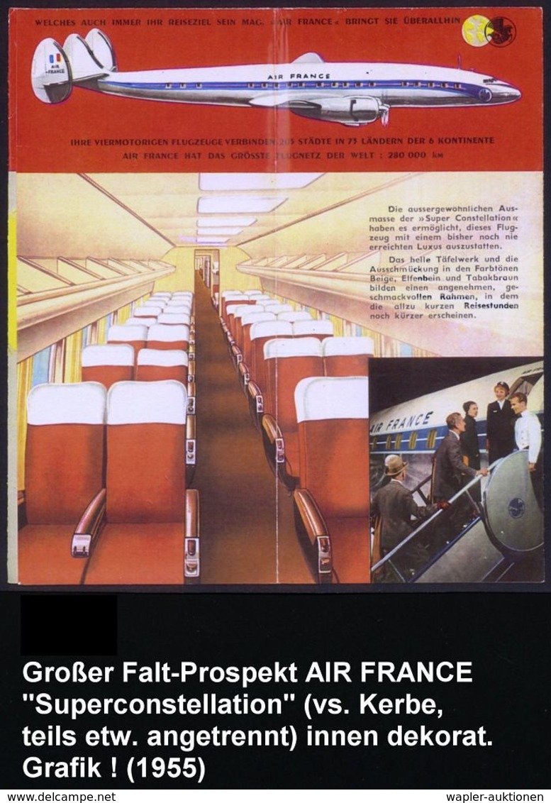 FRANKREICH 1949/56 4 verschiedene Hochformat-Prospekte AIR FRANCE: "Le Sourire est de Tradition", "Renseignements 1950",