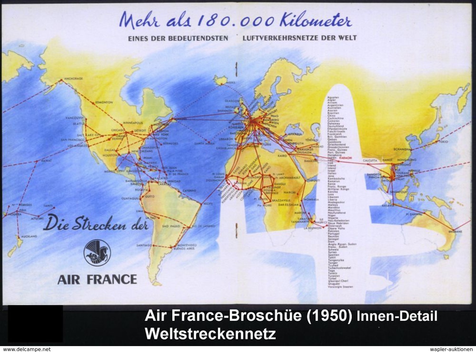 FRANKREICH 1950 Color-Reklame-Heft: "AIR FRANCE ERSCHLIESST IHNEN DIE WELT", 18 Seiten Mit Streckenplänen Und Flugzeug-T - Altri (Aria)