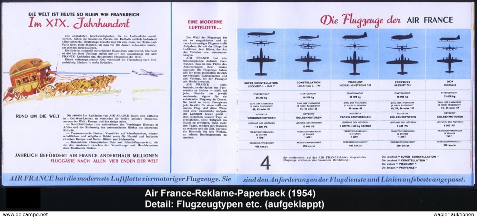 FRANKREICH 1954 Color-Reklame-Broschüre "AIR FRANCE, UMSPANNT DIE GANZE WELT", Sehr Umfangreich, 48 Seiten Mit Schöner 1 - Otros (Aire)