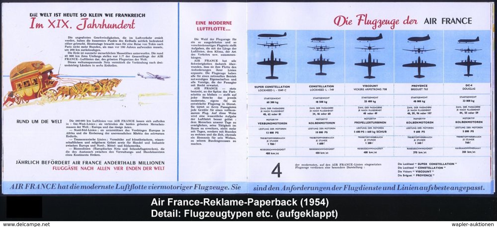 FRANKREICH 1954 Color-Reklame-Broschüre "AIR FRANCE, UMSPANNT DIE GANZE WELT", Sehr Umfangreich, 48 Seiten Mit Schöner 1 - Altri (Aria)