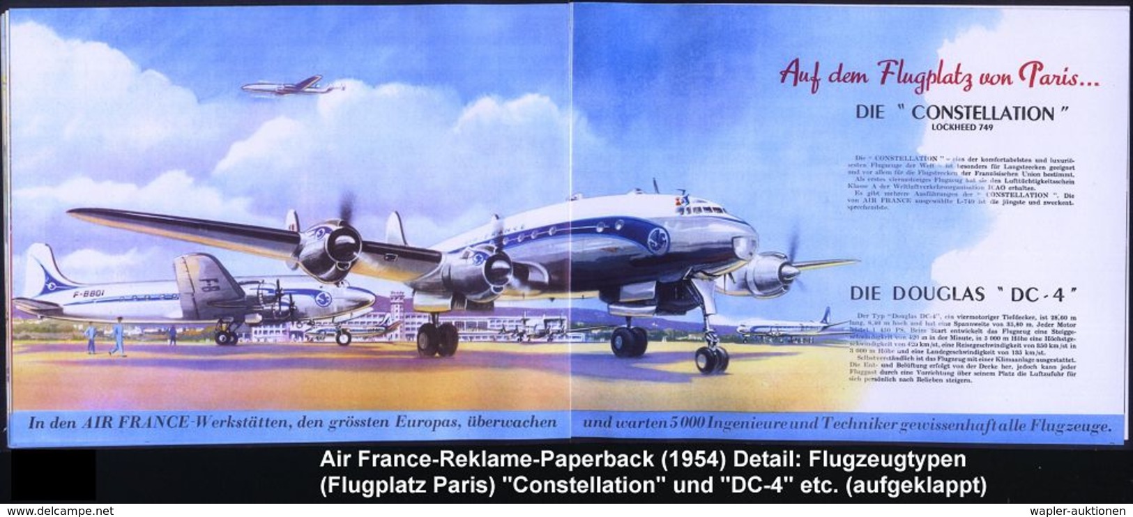 FRANKREICH 1954 Color-Reklame-Broschüre "AIR FRANCE, UMSPANNT DIE GANZE WELT", Sehr Umfangreich, 48 Seiten Mit Schöner 1 - Otros (Aire)