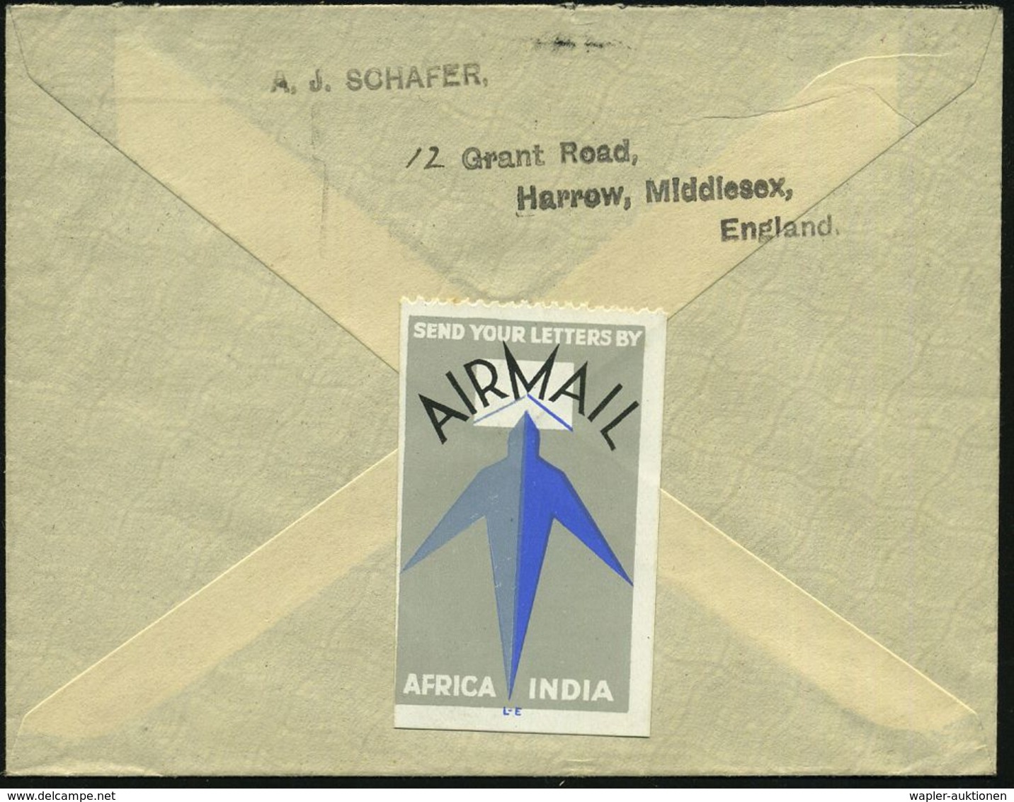 GROSSBRITANNIEN 1932 (13.10.) Ungez. Reklame-Vignette: FLY TO PARIS/INDIA OR AFRICA BY/IMPERIAL/AIRWAYS + Rs. Weitere Vi - Andere (Lucht)