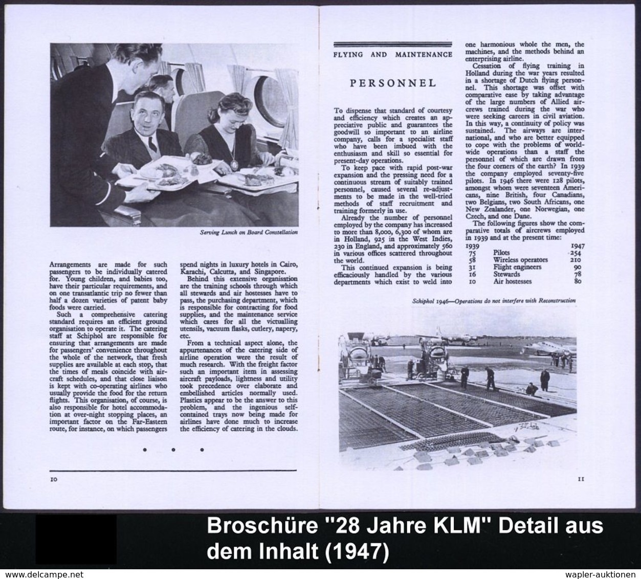 NIEDERLANDE 1947/55 Fluggesellschaft "KLM", 3 Verschiedene, Hochformatige Prospekte: "Hamburg..", "The First 28 Years" ( - Altri (Aria)