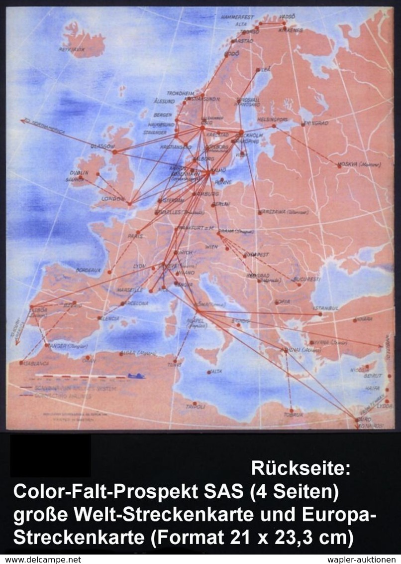 SCHWEDEN 1948 SAS-Falt-Prospekt (4 Seiten) Und Reklameblatt (2 Seiten) Rs. Streckennetzt Europa Bzw. Welt , Gute Ergaltu - Andere (Lucht)