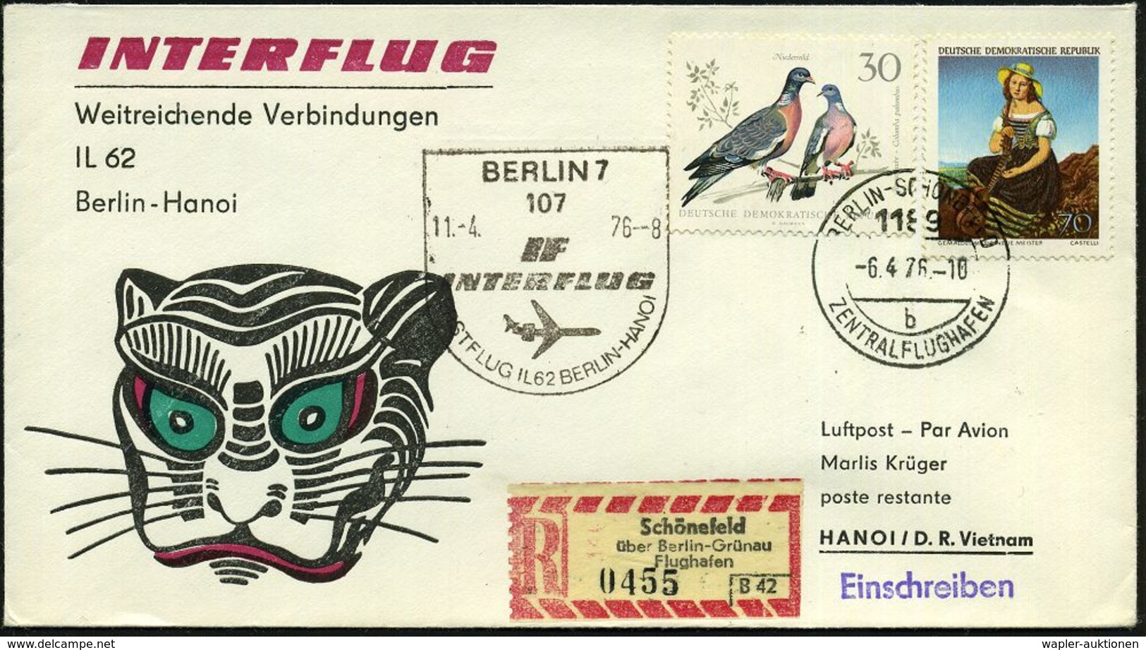 1189 BERLIN-SCHÖNEFELD/ B/ ZENTRALFLUGHAFEN 1976 (6.4.) 1K-Segment = Hauspostamt Flughafen Ost-Berlin + SSt.: 107 BERLIN - Sonstige (Luft)