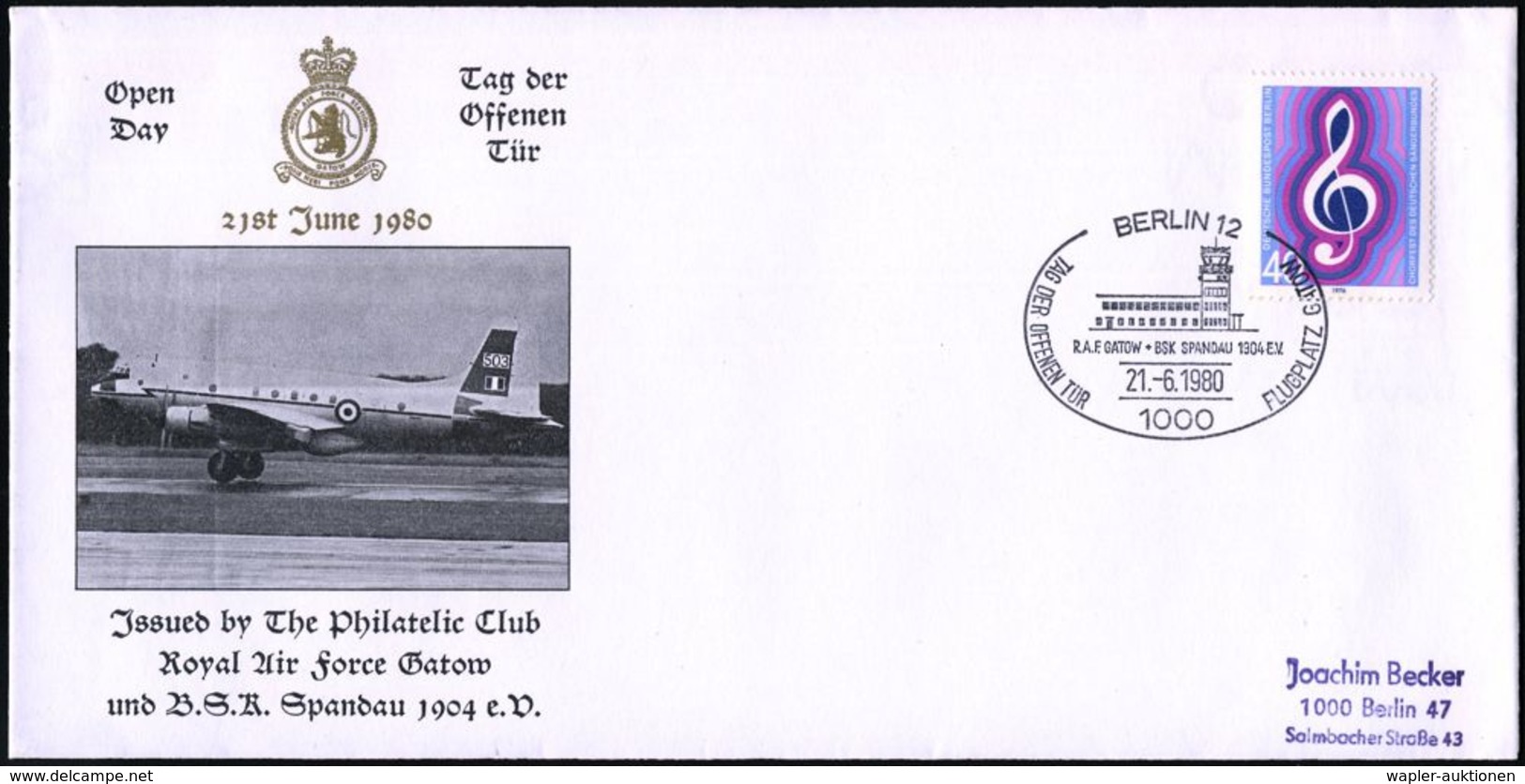 1000 BERLIN 12/ TAG DER OFFENEN TÜR FLUGPLATZ GATOW/ RAF.. 1980 (21.6.) SSt = Tower Flughafen Gatow (brit. Militär-Flugh - Sonstige (Luft)