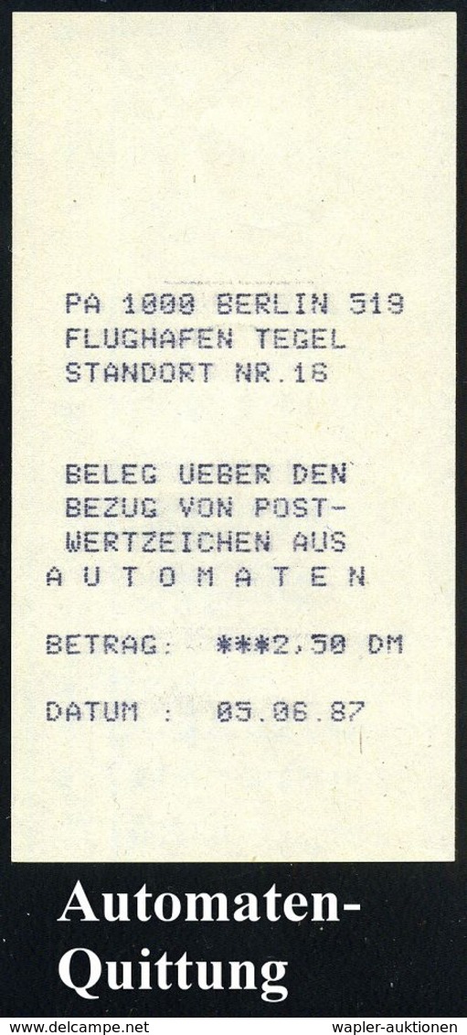 1000 BERLIN 519 FLUGHAFEN TEGEL/ Internat.Airport 1987 (5.6.) HWSt = Hauspostamt Flughafen Tegel Auf ATM Berlin 250 Pf.  - Andere (Lucht)