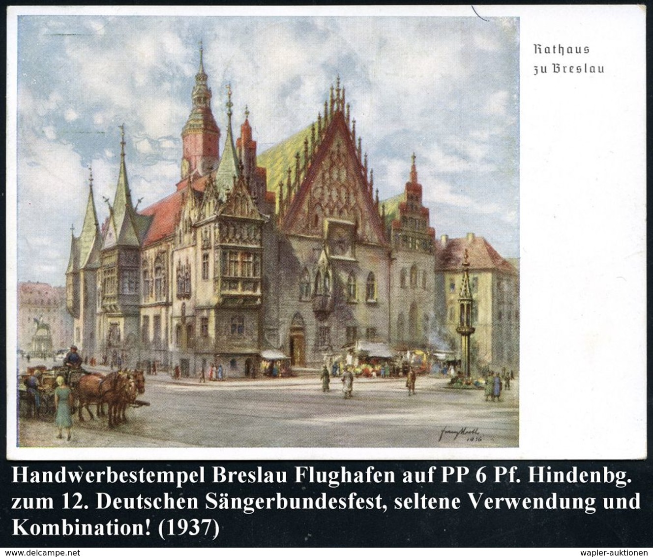 BRESLAU */ Flughafen 1937 (2.8.) HWSt Mit Flugzeug = Hauspostamt Flughafen 2x Auf PP 6 Pf. Hindnbg., Grün: 12. Deut-sche - Andere (Lucht)