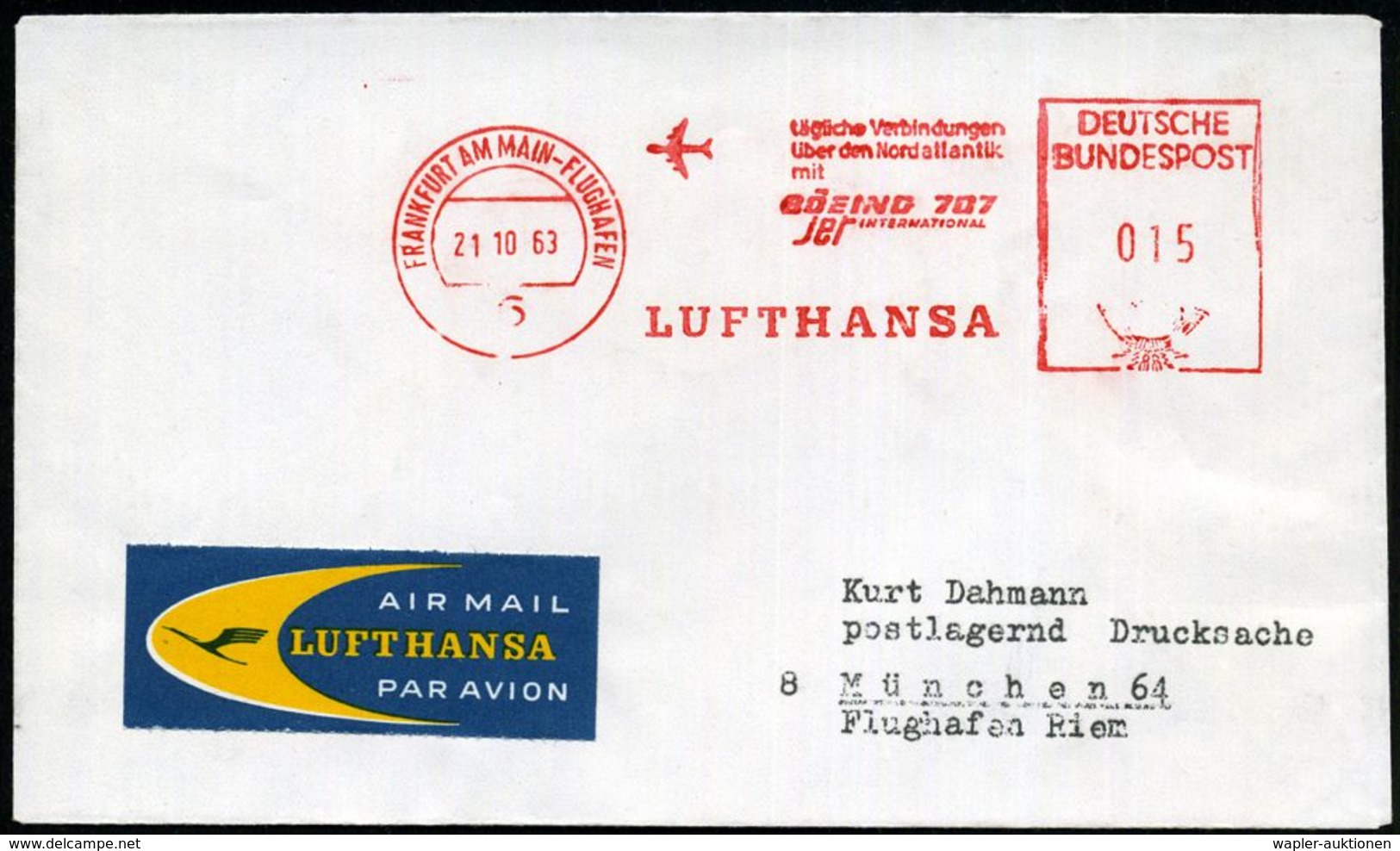 6 FRANKFURT AM MAIN-FLUGHAFEN/ Tägl.Verbingdungen/ über Den Nordatlantik/ Mit/ BOEING 707/  Jet/  LUFTHANSA 1963 (21.10. - Sonstige (Luft)